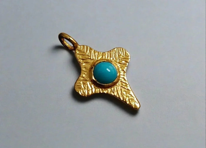 Gold Vermeil Turquoise Charm Unisex Handmade - K Jewelry Accessories
