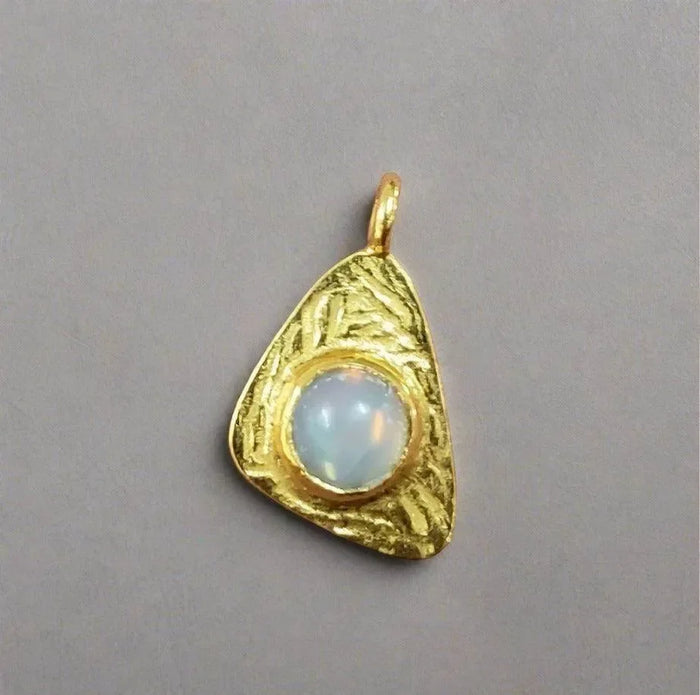 Gold Vermeil Uneven Triangle Ethiopian Opal Charm Pendant - K Jewelry Accessories