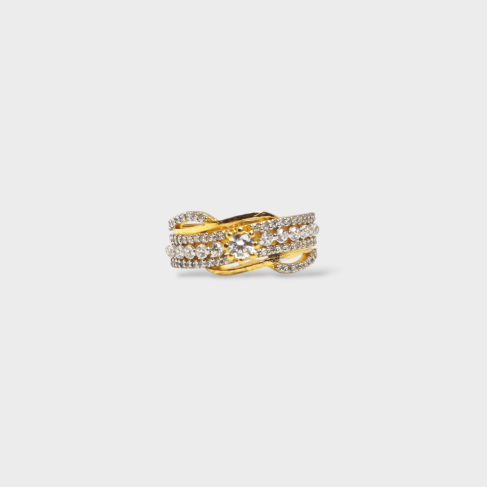 Golden Crisscross Sparkle Cocktail Ring - Monis Anas Jewellers