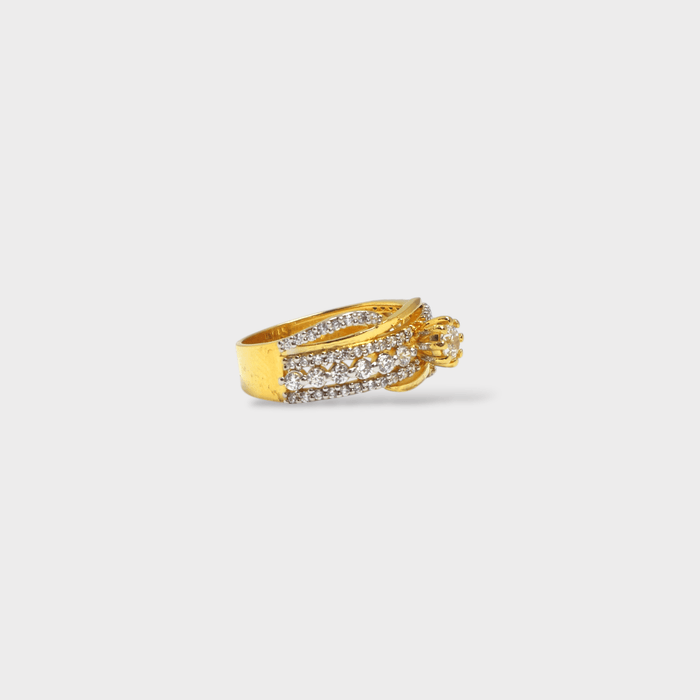 Golden Crisscross Sparkle Cocktail Ring - Monis Anas Jewellers