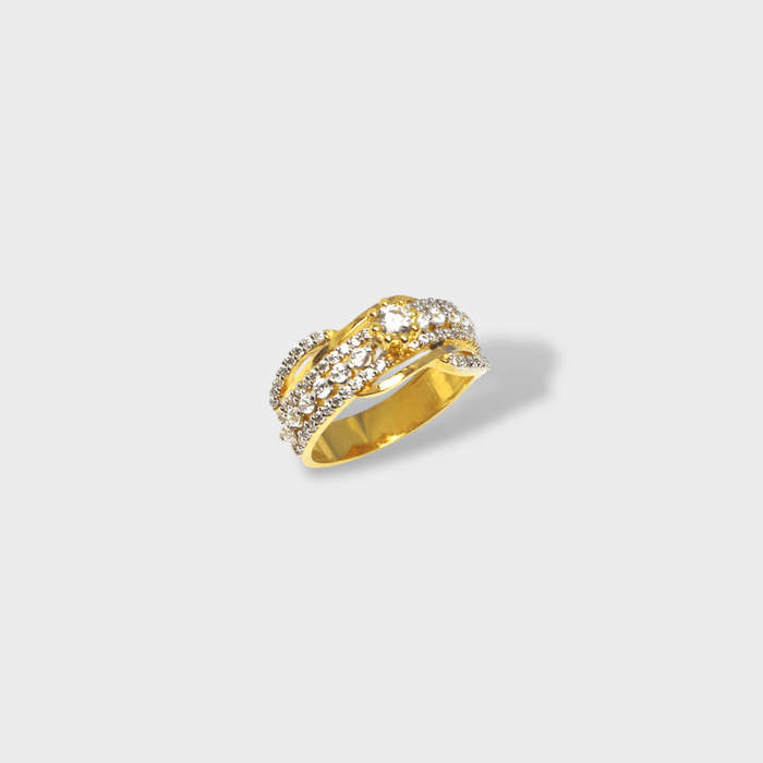 Golden Crisscross Sparkle Cocktail Ring - Monis Anas Jewellers