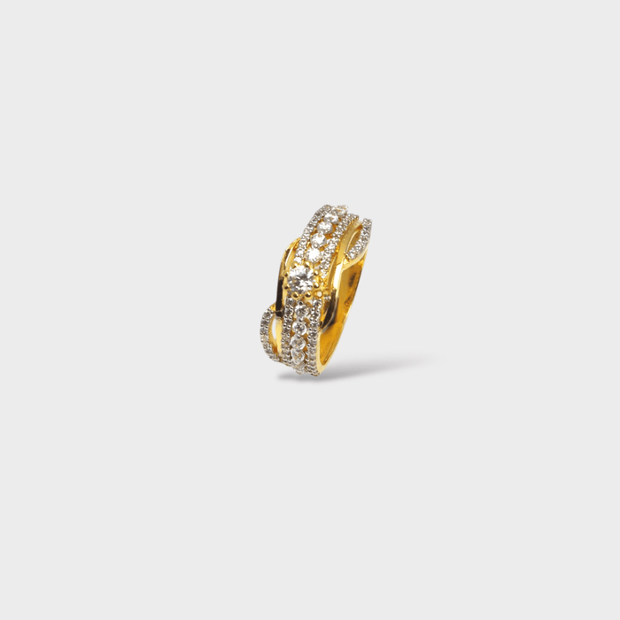 Golden Crisscross Sparkle Cocktail Ring - Monis Anas Jewellers