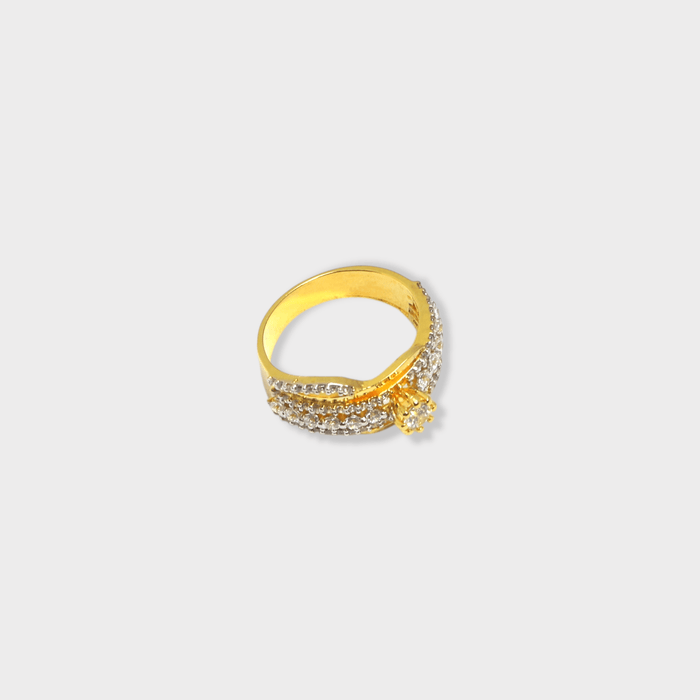Golden Crisscross Sparkle Cocktail Ring - Monis Anas Jewellers