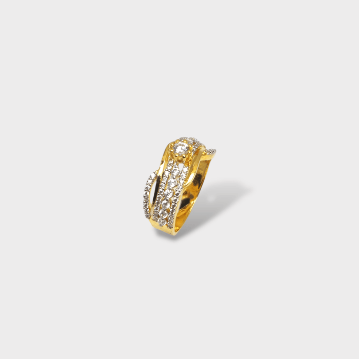 Golden Crisscross Sparkle Cocktail Ring - Monis Anas Jewellers