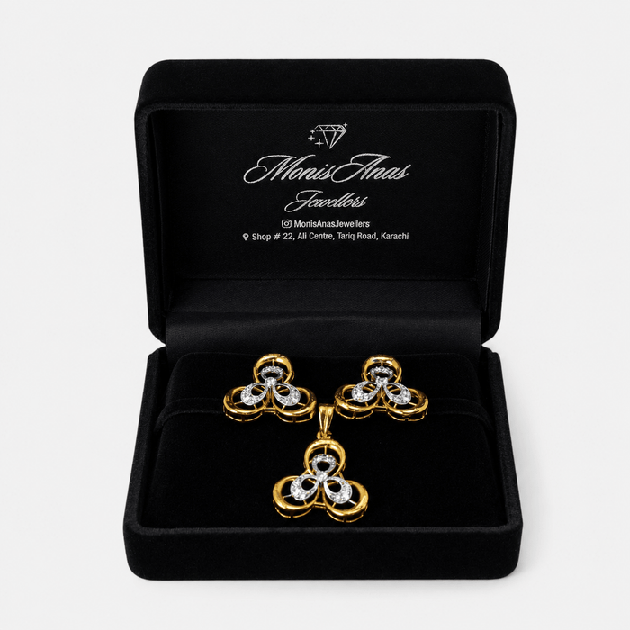 Golden Trinity Pendant Set - Monis Anas Jewellers