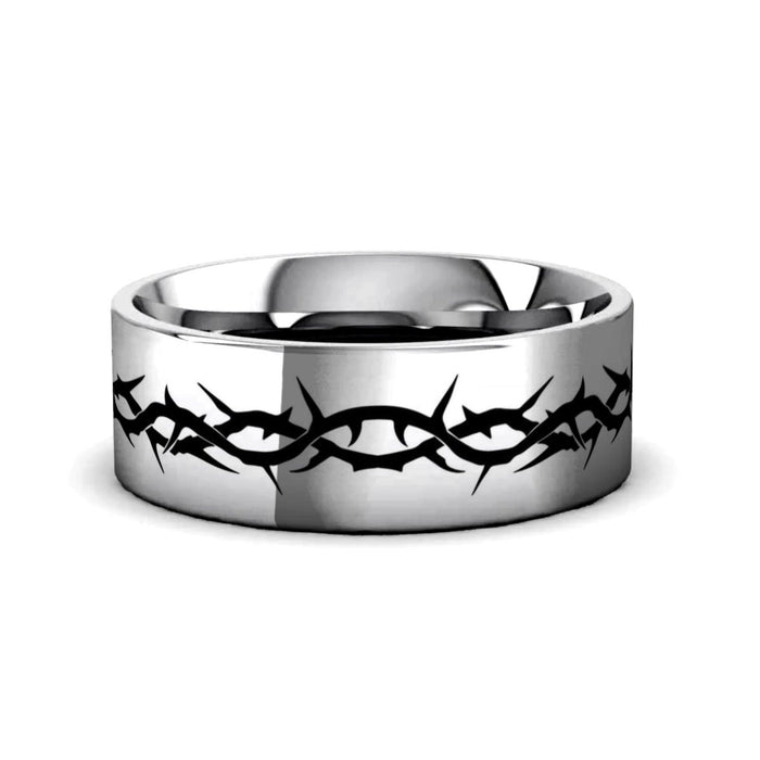 GOLGOTHA Silver tungsten Christian wedding ring — angle 1