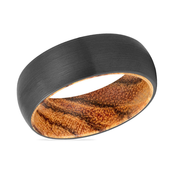 GRAIN | Bocote Wood, Black Tungsten Ring, Brushed, Domed - Rings - Aydins Jewelry - 2