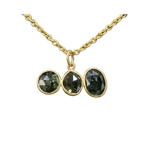 Green Tourmaline 18k Gold Pendant: Rose Cut Bezel Necklace
