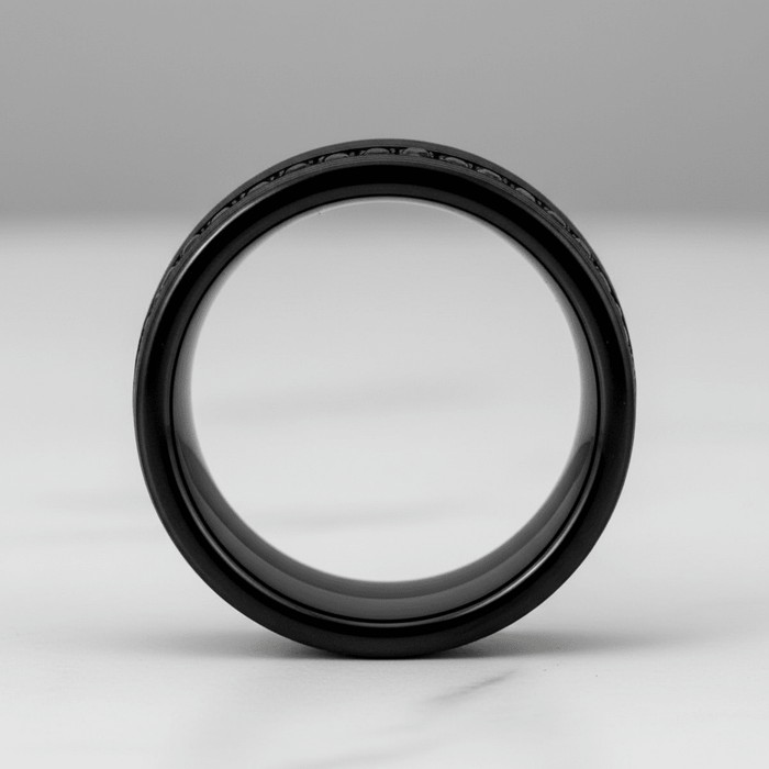 GROOVIX — Center-through axial view — men's tungsten wedding ring.