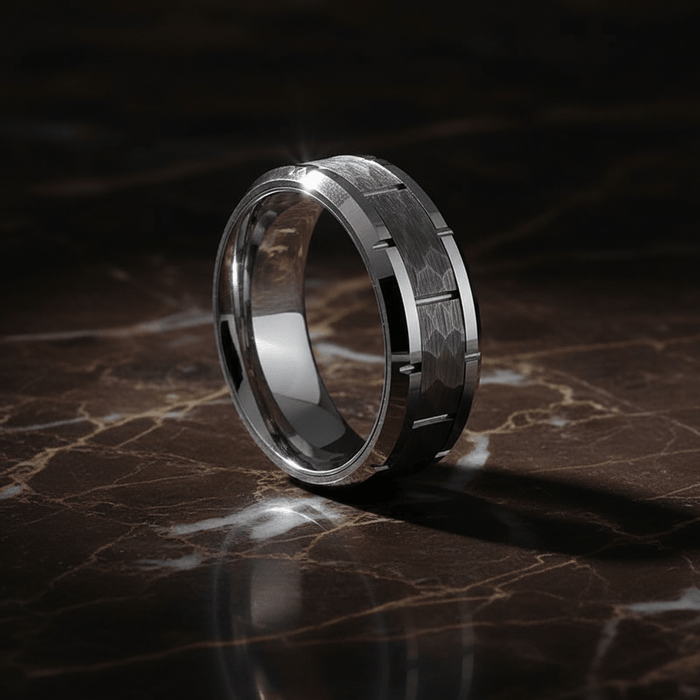 GURNEY — detail view — men's tungsten carbide wedding ring | Aydins Jewelry
