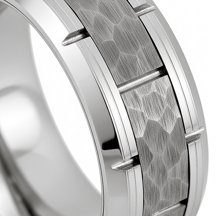 GURNEY — close-up detail — men's tungsten carbide wedding ring | Aydins Jewelry