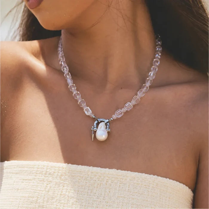 Halo Baroque Pearl & Clear Quartz Necklace