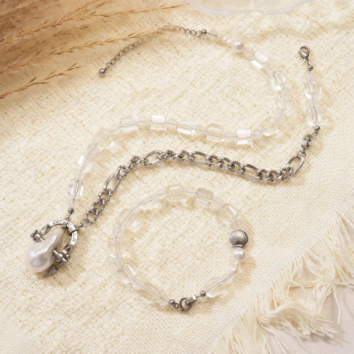 Halo Baroque Pearl & Clear Quartz Necklace