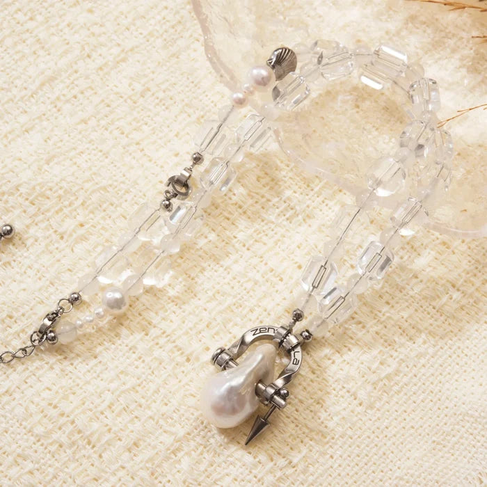 Halo Baroque Pearl & Clear Quartz Necklace