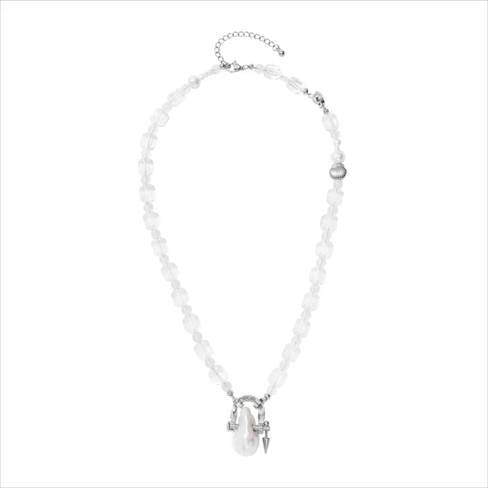 Halo Baroque Pearl & Clear Quartz Necklace