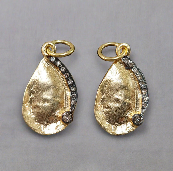 Hammered 14k Gold Diamond Pendant Leaf Shape - K Jewelry Accessories