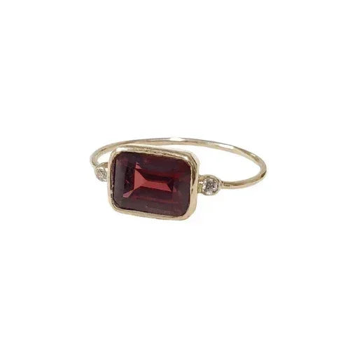 Handmade 14k Diamond & Red Garnet Gold Ring - K Jewelry Accessories