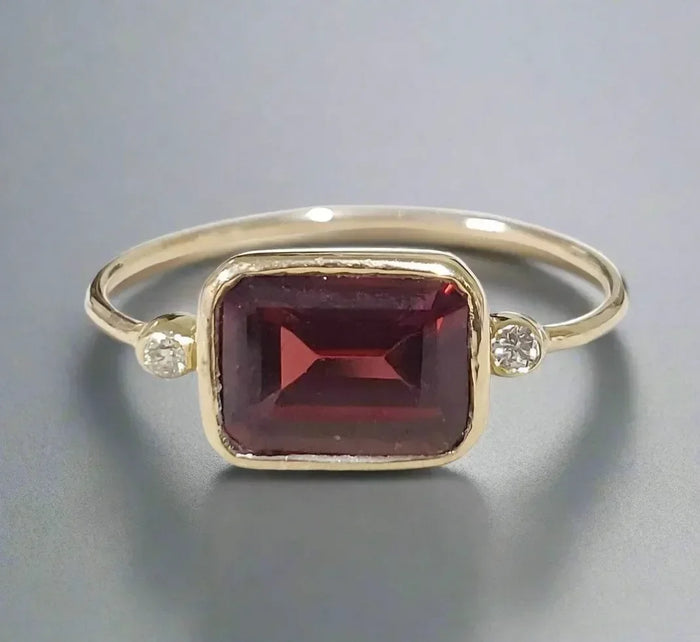 Handmade 14k Diamond & Red Garnet Gold Ring - K Jewelry Accessories