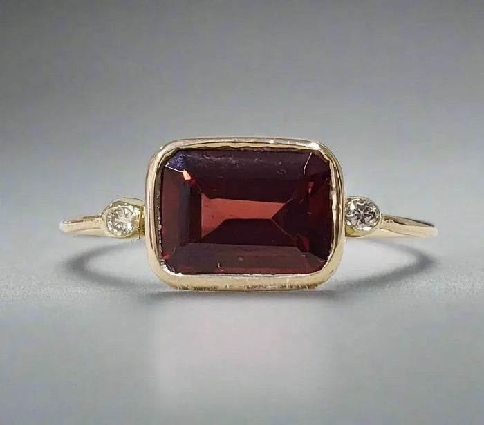 Handmade 14k Diamond & Red Garnet Gold Ring - K Jewelry Accessories