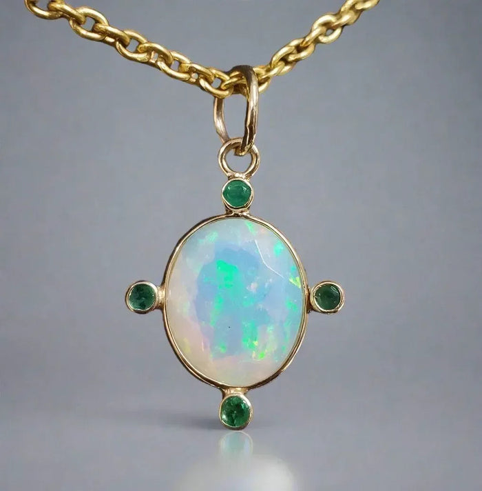 Handmade 14k Emerald & Ethiopian Opal Gold Pendant - K Jewelry Accessories