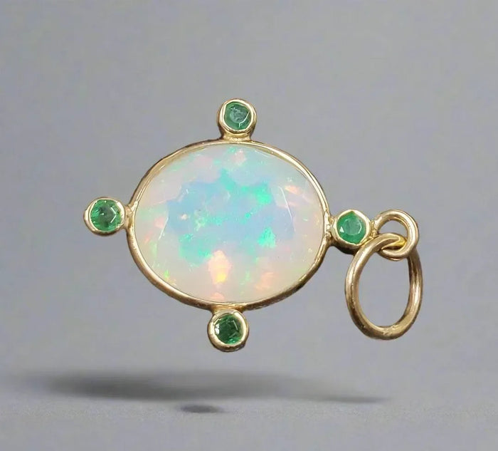 Handmade 14k Emerald & Ethiopian Opal Gold Pendant - K Jewelry Accessories