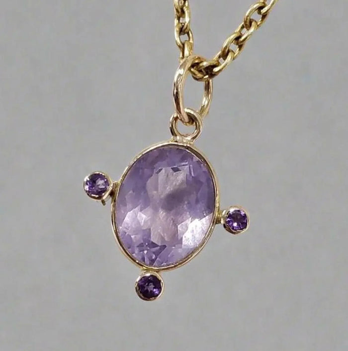 Handmade 14k Gold Lavender Quartz Pendant with Amethyst - K Jewelry Accessories