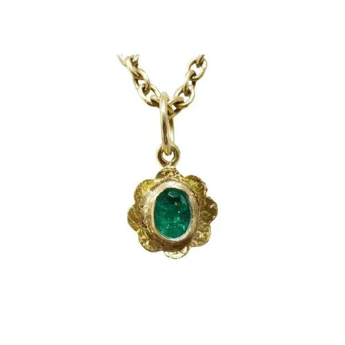 Handmade 18k Textured Oval Emerald Pendant Gold - K Jewelry Accessories