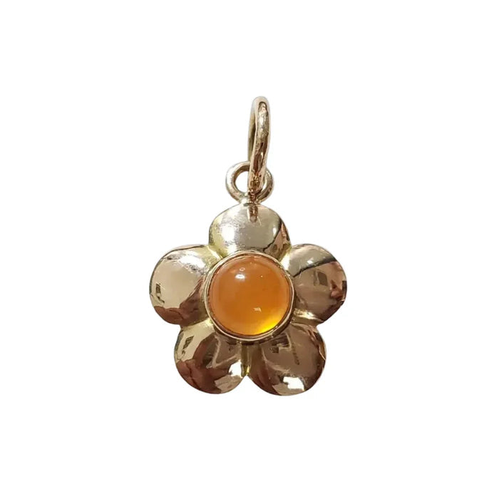 Handmade Floral Carnelian Pendant, 14K Gold Shiny Polish