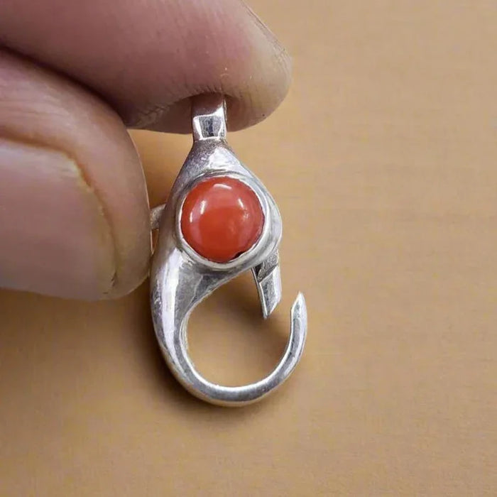 Handmade Red Coral Sterling Silver Lobster Clasp: 5mm Cabochon Connector