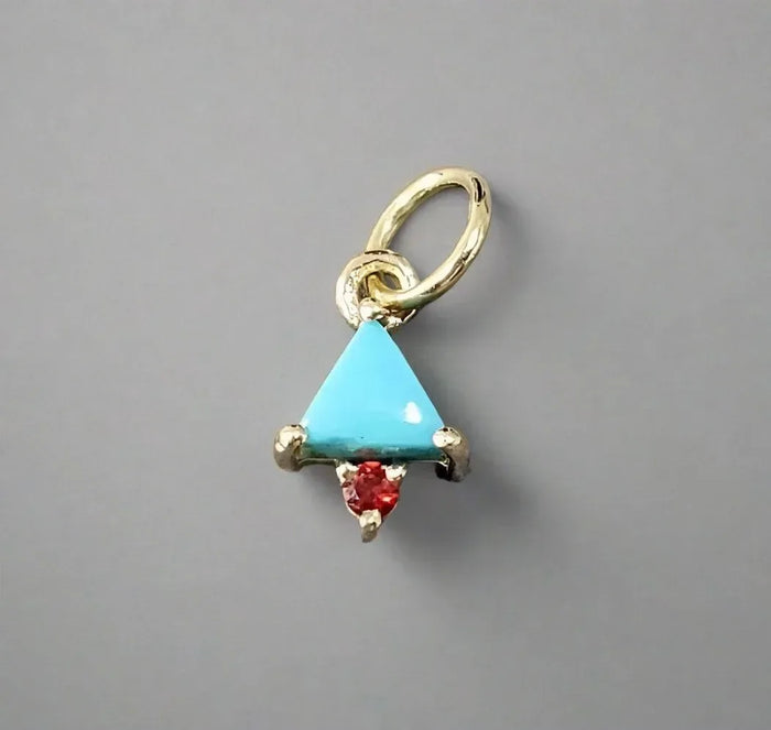 Handmade Solid 14k Red Sapphire & Arizona Turquoise Gold Pendant - K Jewelry Accessories