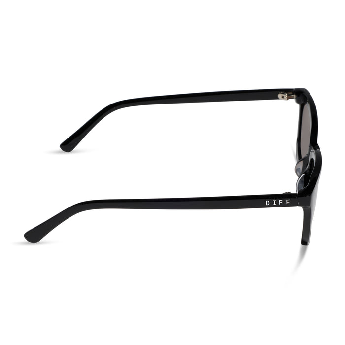 diff eyewear hannah square sunglasses with a black acetate frame and brown polarized lenses side view