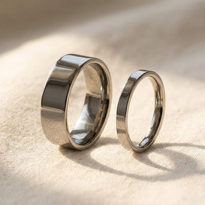HARDY Polished Finish Flat Style Men’s Titanium Wedding Ring his and hers matching pair