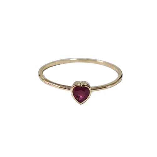 Heart Ruby 14k Gold Ring: Dainty Bezel Setting, Handmade