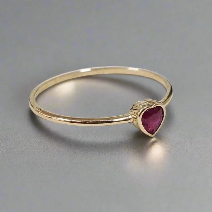 Heart Ruby 14k Gold Ring: Dainty Bezel Setting, Handmade