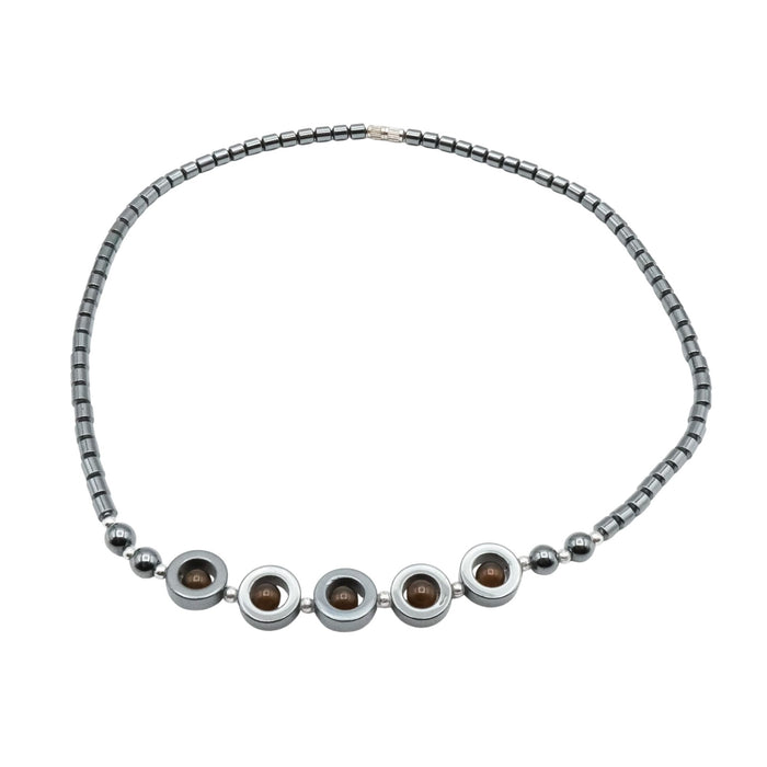 Hematite Necklace with Brown Glass Accent Beads – 18 Inches