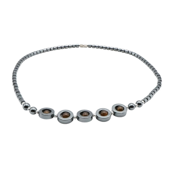 Hematite Necklace with Brown Glass Accent Beads – 18 Inches