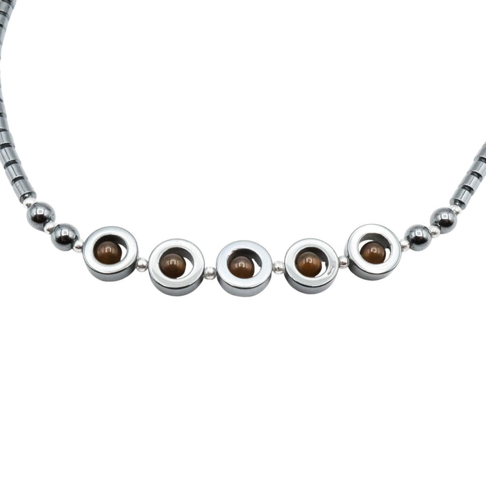 Hematite Necklace with Brown Glass Accent Beads – 18 Inches