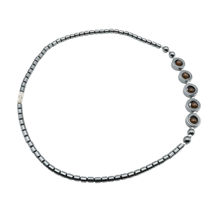 Hematite Necklace with Brown Glass Accent Beads – 18 Inches