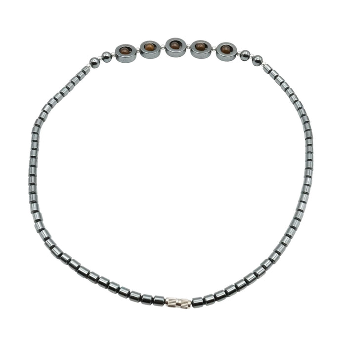 Hematite Necklace with Brown Glass Accent Beads – 18 Inches