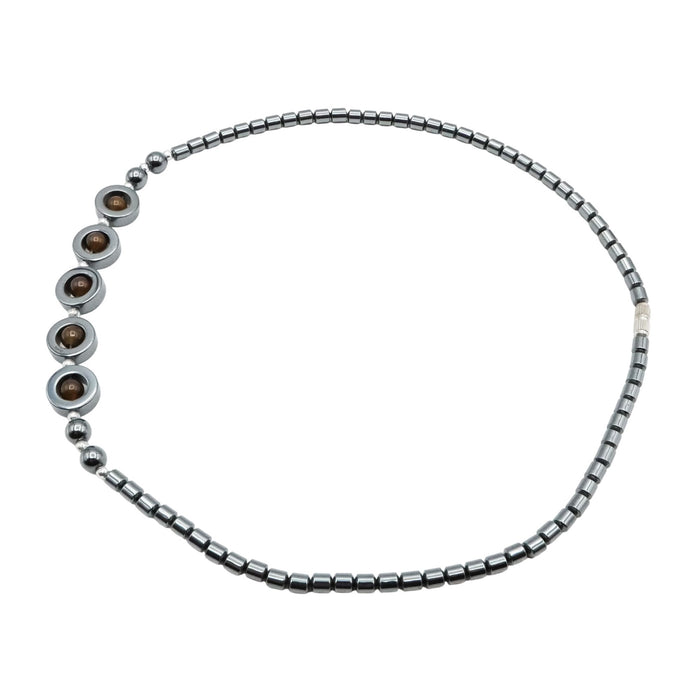 Hematite Necklace with Brown Glass Accent Beads – 18 Inches