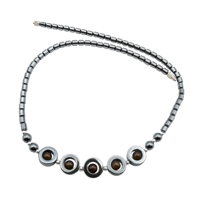 Hematite Necklace with Brown Glass Accent Beads – 18 Inches