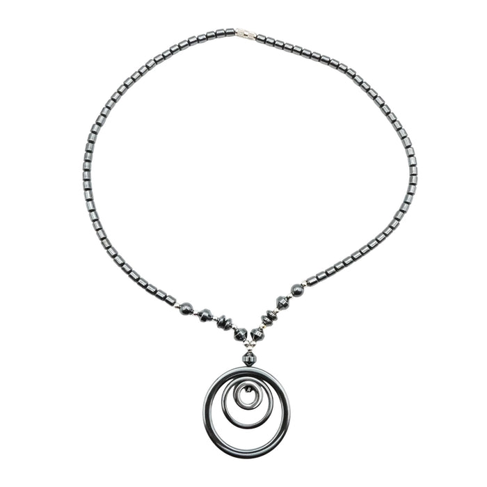 Hematite Spiral Pendant Necklace Silver Tone Beads 18 Inch Modern Minimalist