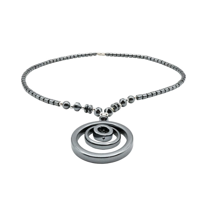 Hematite Spiral Pendant Necklace Silver Tone Beads 18 Inch Modern Minimalist