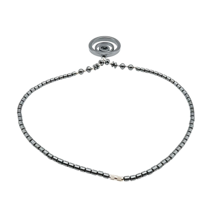 Hematite Spiral Pendant Necklace Silver Tone Beads 18 Inch Modern Minimalist