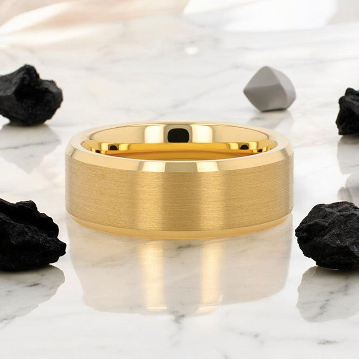 Multiple width options for the HONOR Gold Tungsten Ring by Aydins Jewelry - available in 4mm, 6mm, and 8mm.