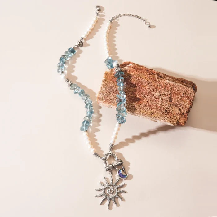 Horizon Blue Topaz & Pearl Necklace