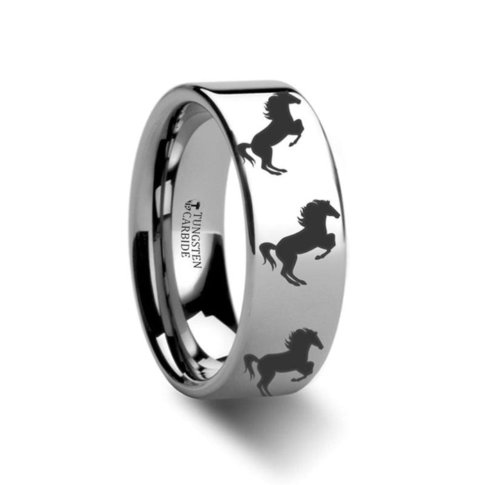 Horse Hind Legs Print Animal Design Tungsten Carbi Tungsten Carbide men's wedding band, image 1