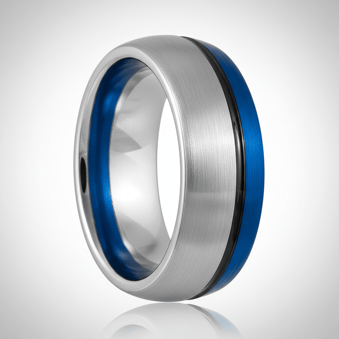HYBRID — Center-through axial view — men's tungsten wedding ring.