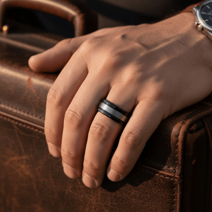 HYMEN — lifestyle on hand — men's tungsten carbide wedding ring | Aydins Jewelry