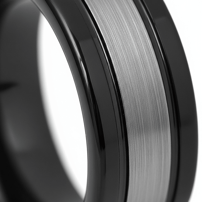 HYMEN — close-up detail — men's tungsten carbide wedding ring | Aydins Jewelry
